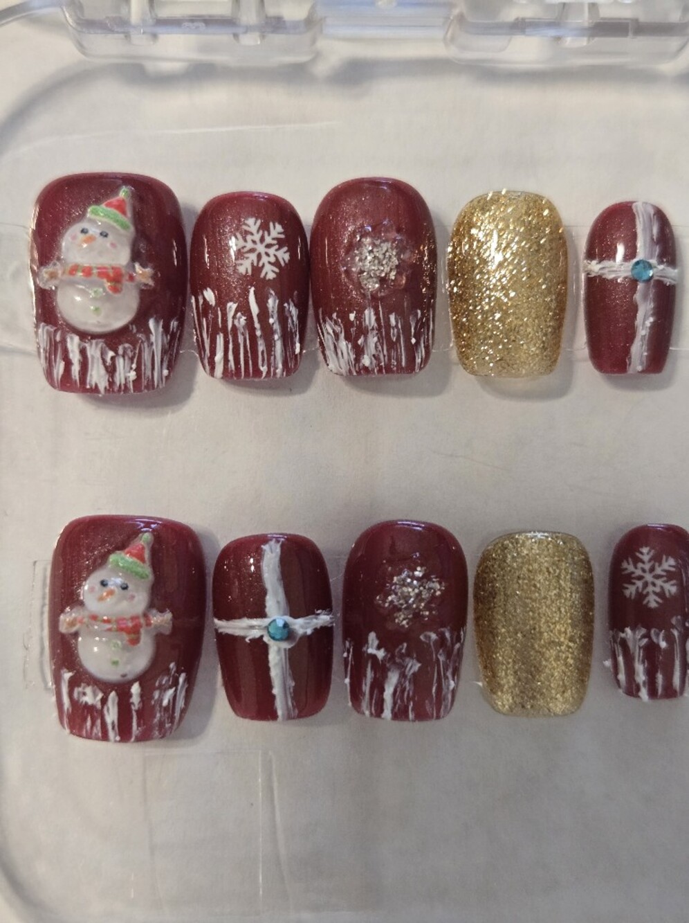 Holiday Burgundy and Gold Festive Press-On Nail Set